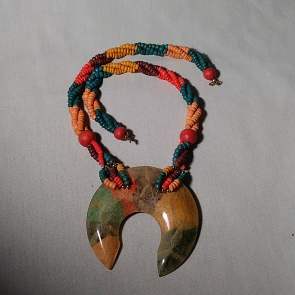 Moon Shaped Colorful Beaded Necklace